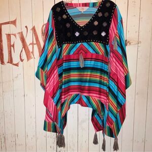 Amazing Roja Collection Serape Poncho Conchos and Studs